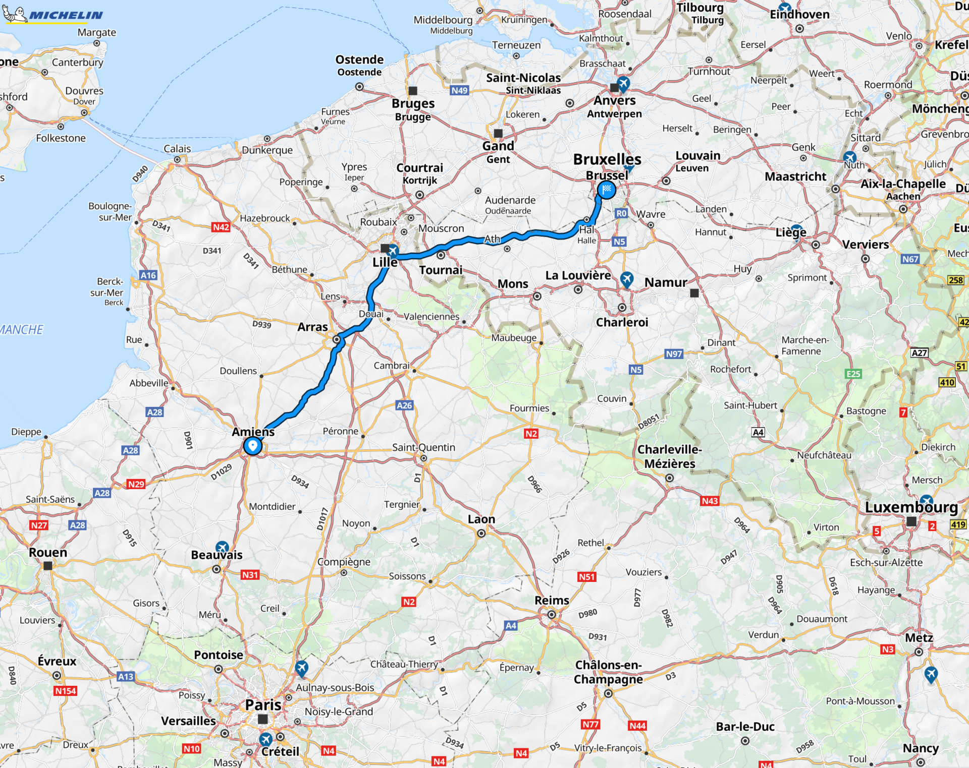 Itinerary Brussels Amiens apartment rental city center